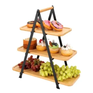 3-Tier Bamboo Dessert Stand with Metal Frame (1)