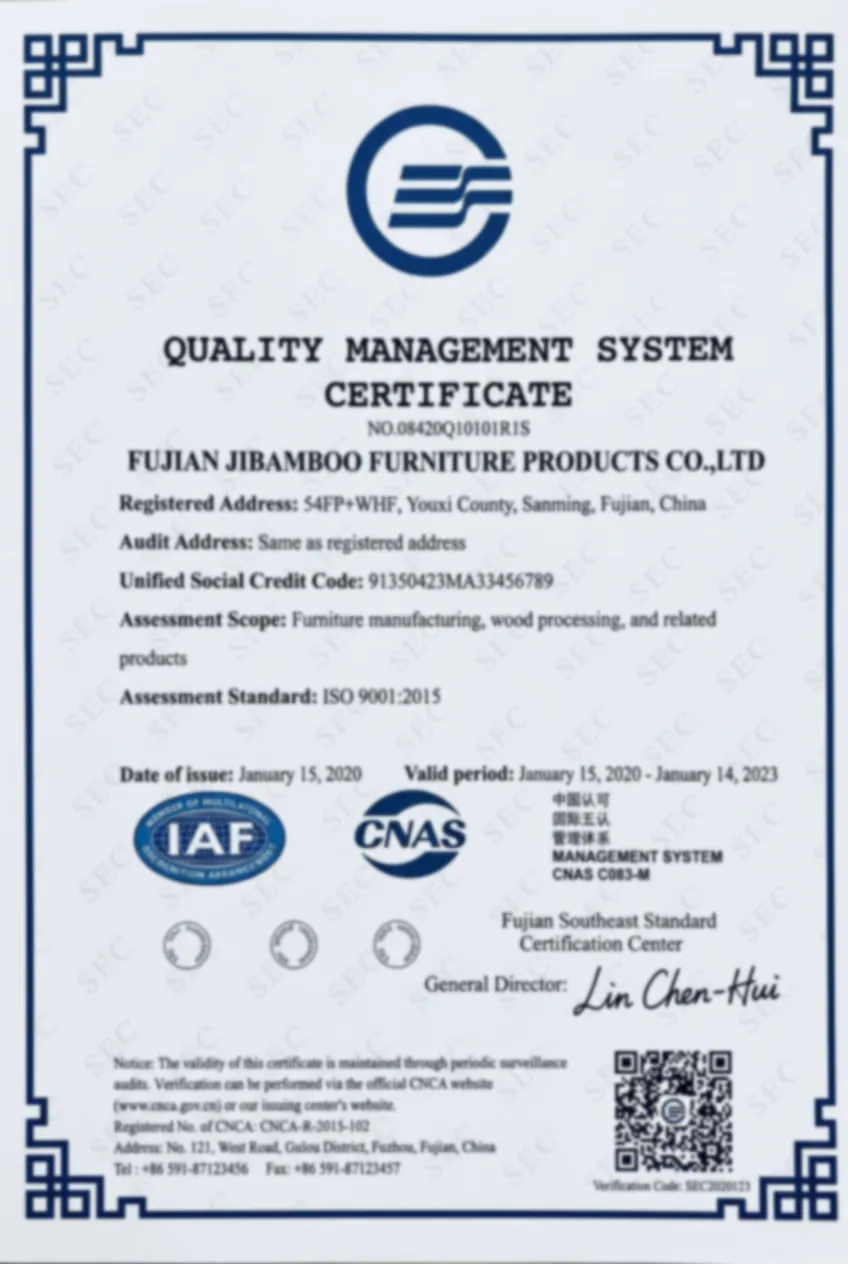 Fujian_Jibamboo_Furniture_Certification_ISO 90012015_