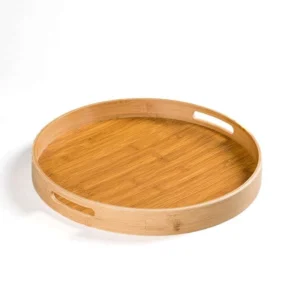 Round Bamboo Serving Tray with Cutout Handles (1)