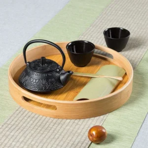 Round Bamboo Serving Tray with Cutout Handles (2)
