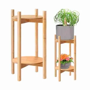 2-Tier Bamboo Corner Plant Stand with Shelves (1)