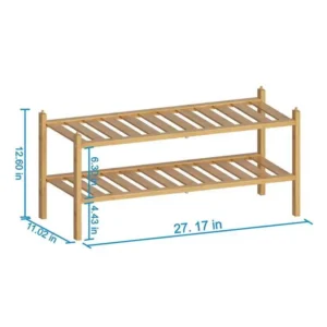 2-Tier Bamboo Shoe Rack with Ventilated Slatted Shelves (2)