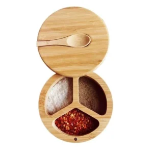 3-Compartment Bamboo Spice Box with Lid & Spoon (1)