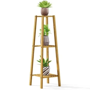 3-Tier Bamboo Corner Plant Stand with Ladder Design (1)