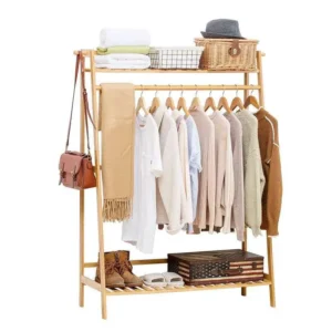 3-Tier Bamboo Garment Rack with Top Storage (1)