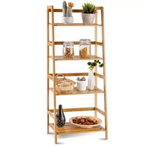 4-Tier Bamboo Ladder Shelf with Slatted Shelves (1)