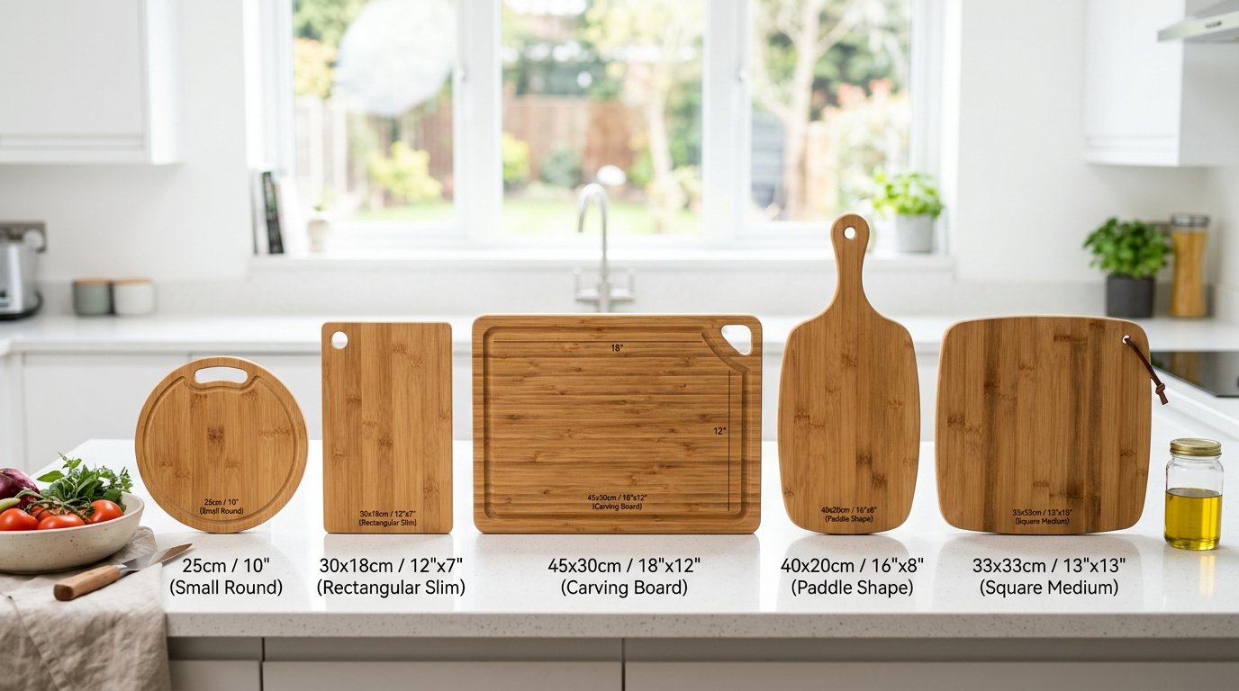 Custom bamboo cutting board dimensions and shapes