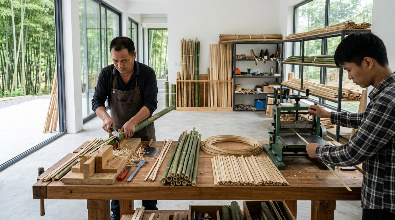 Bamboo strip preparation and sizing