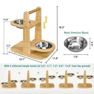 Adjustable Raised Cat & Dog Food Stand with Bowls (2)