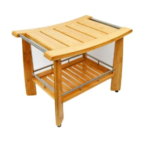 Bamboo 2-Tier Shower Bench with Storage Shelf (1)
