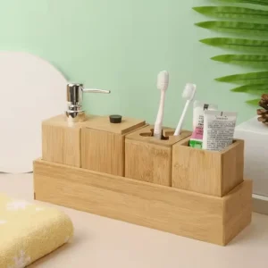 Bamboo Bathroom Caddy with Dispenser & Storage (1)