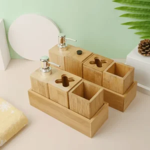 Bamboo Bathroom Caddy with Dispenser & Storage (2)