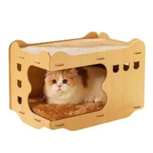 Bamboo Cat House with Sisal Scratching Top & Cushion (1)