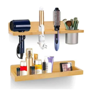 Bamboo Hair Tool Organizer with Storage Tray (1)