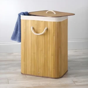 Bamboo Laundry Hamper with Lid & Cotton Handles (2)