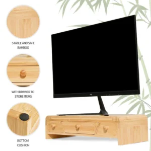 Bamboo Monitor Stand with 3 Storage Drawers (1)