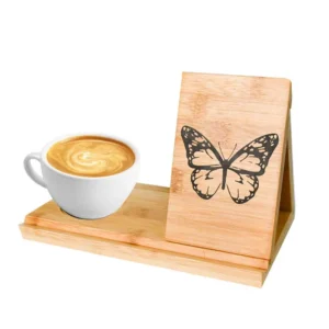 Bamboo Phone Stand with Coffee Cup Holder (1)