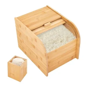 Bamboo Rice Storage Bin with Roll Top Lid & Scoop (1)