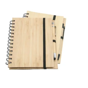 Bamboo Spiral Notebook with Elastic Band & Pen (1)