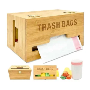 Bamboo Trash Bag Dispenser with Multiple Outlets & Lock (1)