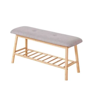 Bamboo Upholstered Entryway Bench with Shoe Rack (1)