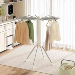 Foldable 360° Rotating Clothes Drying Rack with Wheels (1)