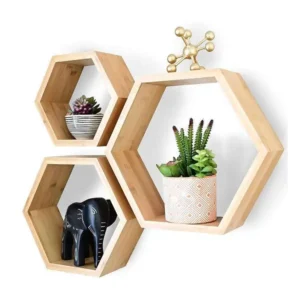 Natural Bamboo Hexagon Floating Shelves (2)