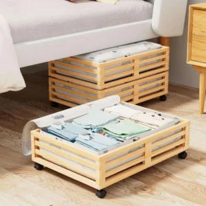 Rolling Bamboo Underbed Storage Box with Liner (2)