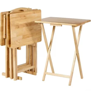 Set of 4 Folding Wooden TV Tray Tables with Rack (1)