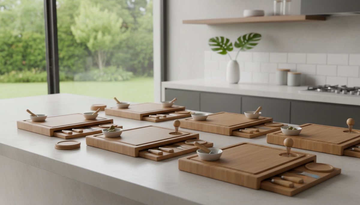 Wholesale bamboo cheese board sets with accessories